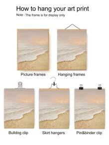 1pc Sunrise Beach Seascape Wall Art, Frameless Canvas Poster, Abstract Wabi-Sabi Style Living Room Decor Hanging Print