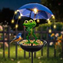 Solar Bird Feeder Frog Garden Decor,Outdoor Solar Lights Frog Figurine Lights With Umbrella, Hummingbird Feeder Decorative Path Lights,Yard Art Ornament,Weatherproof Outdoor Garden Gift - 綠色 - 查看 1