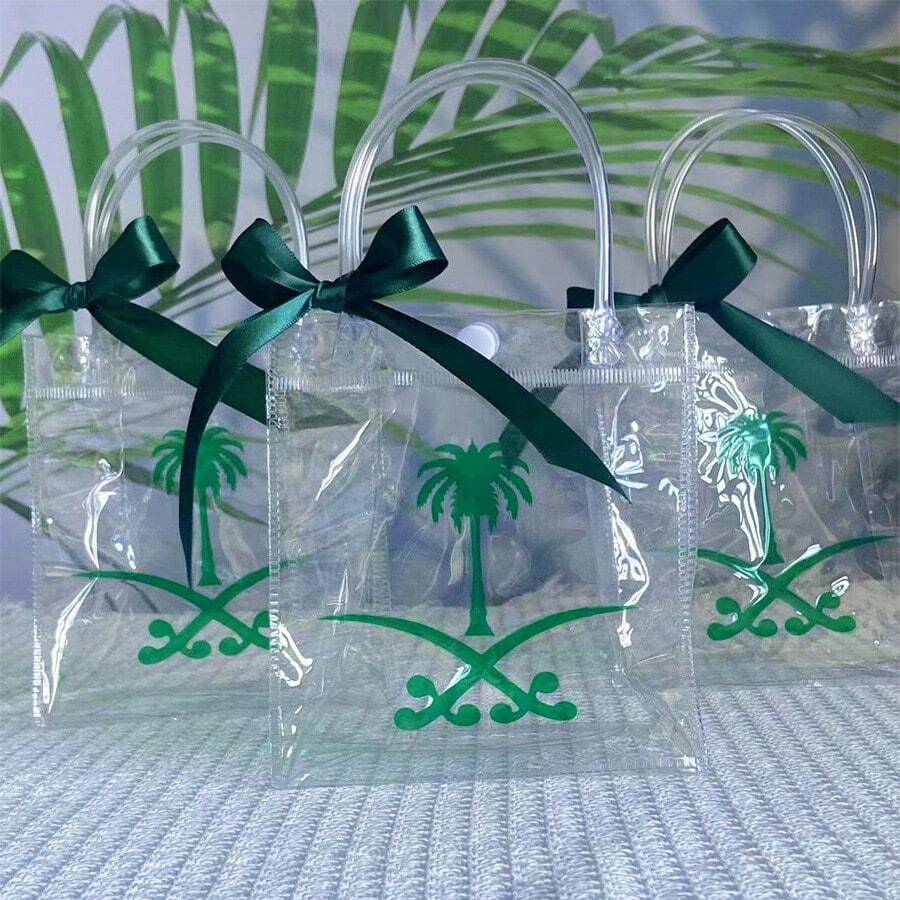 5pcs Happy Saudi National Day Arabia Emblem Flag Transparent Gift Bags Jordanian JEDDAH Prince Mohammed Arabian Tote Bag PVC Waterproof Transparent  Companion Gift Candy Bag - Transparent Bag - View 1