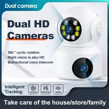 3MP 4K WiFi Camera Dual Screen Smart Home Secuiry Cameras Baby Monitor AP Two-Way Audio Color Night Vision CCTV Surveillance Cam - White - View 1