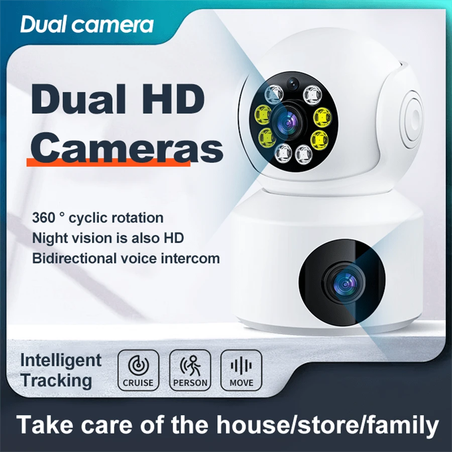3MP 4K WiFi Camera Dual Screen Smart Home Secuiry Cameras Baby Monitor AP Two-Way Audio Color Night Vision CCTV Surveillance Cam - White - View 1