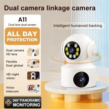 3MP 4K WiFi Camera Dual Screen Smart Home Secuiry Cameras Baby Monitor AP Two-Way Audio Color Night Vision CCTV Surveillance Cam - White - View 2