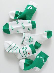 5pairs Children Seamless Socks, Striped & Letter Print, Mesh, For Boys, Spring & Summer, (1-2),(2-3),(3-8)Years - Multicolor - View 8