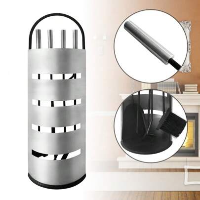 LILIIN 4-Piece / 5-Piece Fireplace Tools Stainless Steel Cast Iron Fireplace Cleaning Set Silver / Black Fireplace Set With Stainless Steel Handles For Fireplaces & Stoves Fireplace Accessories Including Poker Ash Shovel Fireplace Brush Stand Tongs