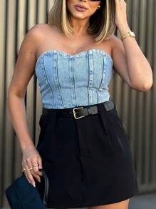 JANE FINE 8108 Cropped Jeans Top Feminino Blouse Bulsas Feminino 8108/8282 - 中等水洗藍 - 查看 5