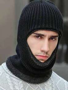 1 Peça Gorro de Lã Grossa Tricotado para Inverno, Máscara Facial de Inverno, Máscara de Esqui, Balaclava Tricotada Quente, Máscara Facial de Lã à Prova de Vento Unissex Adequada para Esportes ao Ar Livre, Viagens e Compras. - Multicolorido - Visão 1