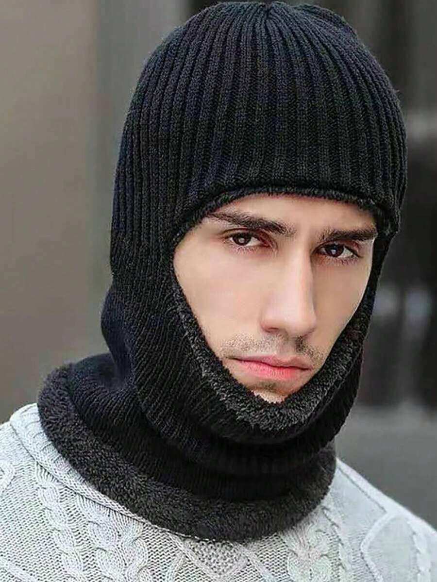1 Peça Gorro de Lã Grossa Tricotado para Inverno, Máscara Facial de Inverno, Máscara de Esqui, Balaclava Tricotada Quente, Máscara Facial de Lã à Prova de Vento Unissex Adequada para Esportes ao Ar Livre, Viagens e Compras. - Multicolorido - Visão 1