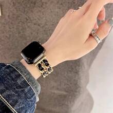 New PU Leather Patchwork Watch Band Compatible With 38mm 40mm 41mm 42mm 44mm 45mm 49mm Watch, Fashionable Handmade Watch Strap Replacement For Watch Series SE, 9, 8, 7, 6, 5, 4, 3, 2, 1 Smartwatch - Gold - View 7