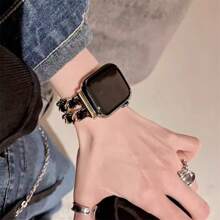 New PU Leather Patchwork Watch Band Compatible With 38mm 40mm 41mm 42mm 44mm 45mm 49mm Watch, Fashionable Handmade Watch Strap Replacement For Watch Series SE, 9, 8, 7, 6, 5, 4, 3, 2, 1 Smartwatch - Gold - View 6