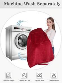 1 Pcs Sherpa Wearable Blanket Hoodie, Oversized Sherpa Fleece Sweatshirt Blanket With Giant Hood Pocket And Sleeves For Adult, Warm & Cozy Blanket Gifts For Women - 紅色 - 查看 7