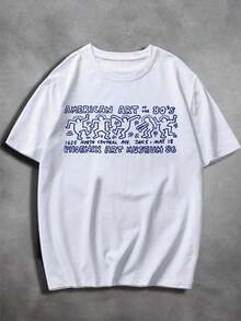 Long Line T-Shirt American Art Print Graphic Drawing Embroidered Front Art America Year 80 Retro Vintage Rock Painting Oversized Short Sleeve Dropped Shoulder Life Style Unisex - 白色 - 查看 1