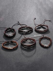 6pcs/Set Men's Fashionable PU Woven Bracelets, Stylish Jewelry Accessories Gifts - Brown - View 5
