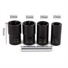 1/2" Drive Impact Bolt Nut Extractor Set 17mm 19mm 21mm 22mm Twist Socket Tool Set, 5pcs Locking Wheel Lug Nut Remover KitIncluding A Punch Rod - Black - View 2