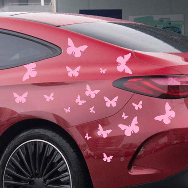 62 piezas Pegatinas de coche con mariposas rosas bonitas y elegantes, calcomanías exteriores