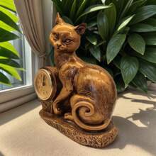 1 件树脂小猫雕像数字时钟，适用于客厅、卧室、家庭、厨房、办公室装饰 - 金色 - 查看 2