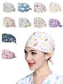1 pieza Gorra de enfermera de poliéster con impresión digital para mujeres, antibacteriana y a prueba de polvo, apta para personal médico, hospital, limpieza del hogar, etc. - Multicolor - Ver 1