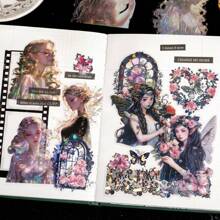 YANJI 20 件/包复古女孩美学装饰贴纸、DIY 剪贴簿工艺材料、节日礼物、个人文具用品 - 彩色 - 查看 2