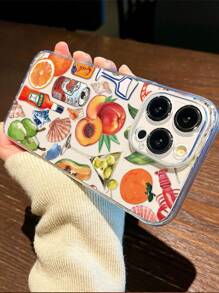 1 pieza Funda de teléfono de TPU transparente con diseño de fruta y bebida, anti-caídas y antihuellas compatible con iPhone