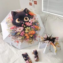 Rainballet 1把卡通猫咪折叠伞，防紫外线女士伞，防晒防雨，自动开合，便携旅行伞，春夏必备，伴娘礼物，房间装饰，卧室装饰，海滩，旅行，男女通用，度假，可爱小物，母亲节礼物，卧室装饰，花园，厨房装饰，夏季，海滩，旅行必备，房间装饰，软萌，毕业季礼物 - 彩色 - 查看 3