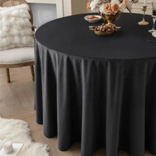 1pc Washable Solid Round Tablecloth, Black/White Table Cover Decoration Suitable For Engagement, Banquet, Buffet Party And Camping
