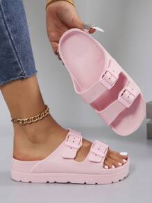 全新纯色 EVA 厚底增高一体式稳定室内家居柔软舒适女士凉鞋，可调节双带适合学生、户外旅行、海滩、购物、徒步旅行、减震拖鞋