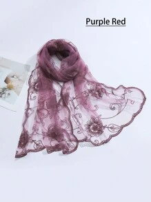 1条女士多色刺绣花卉围巾，春夏秋季皆宜，时尚甜美，遮阳防尘，度假/日常披肩，波西米亚风，情人节礼物 - 彩色 - 查看 16