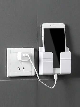 1pc Punch-Free Mobile Phone Holder Wall Mount Stand Remote Control Organizer Storage Box Charging Bedside Container Rack Home Bathroom Decor Fall Decor Back To School