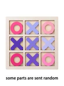 1套橙色木質tic Tac Toe積木棋盤遊戲,附有xo拼圖,適用於兒童智力教育桌上遊戲