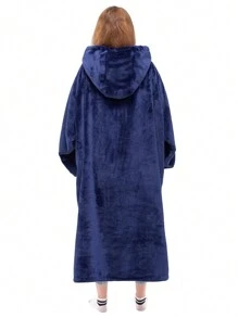 1 Pcs Wearable Blanket Sweatshirt Gifts For Women And Men, Warm And Cozy Giant Blanket Hoodie, Thick Flannel Blanket With Sleeves And Giant Pocket - Navy - View 3