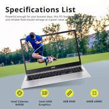 Chromebook 15.6" Full HD IPS Display, Intel Celeron N4500, 4GB LPDDR4 RAM, 64GB EMMC, Intel UHD Graphics, Numeric Keypad, WiFi 6, HD Webcam, Chrome OS, Pure Silver, 128GB Hotface USB Card - 銀色 - 查看 2