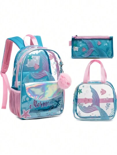 13 英寸幼儿透明 PVC 背包套装，包括背包、午餐袋和铅笔盒，鲜艳图案印花，适合男孩和女孩的返校礼物
