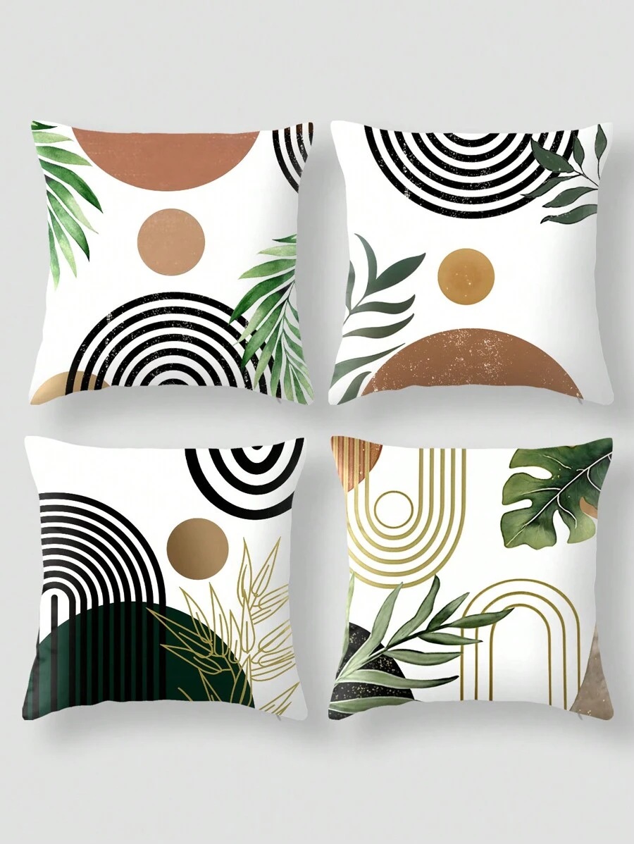 4 Cái/bộ Vỏ Gối Phong Cách Boho, Vỏ Gối Trang Trí Họa Tiết Hoàng Hôn Trừu Tượng Trang Trại Cho Ghế Sofa, 17.7x17.7 Inch, Chỉ Có Vỏ - Nhiều màu - Xem 1
