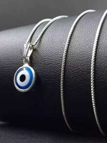 Greek Eye Necklace 925 Silver Legitimate Blue Pendant Choker For Women 45cm Pure Solid Venetian - 銀色 - 查看 3