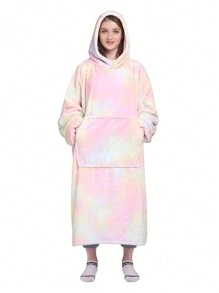 1 Pcs Wearable Blanket Sweatshirt Gifts For Women And Men, Warm And Cozy Giant Blanket Hoodie, Thick Flannel Blanket With Sleeves And Giant Pocket - 彩色 - 查看 1