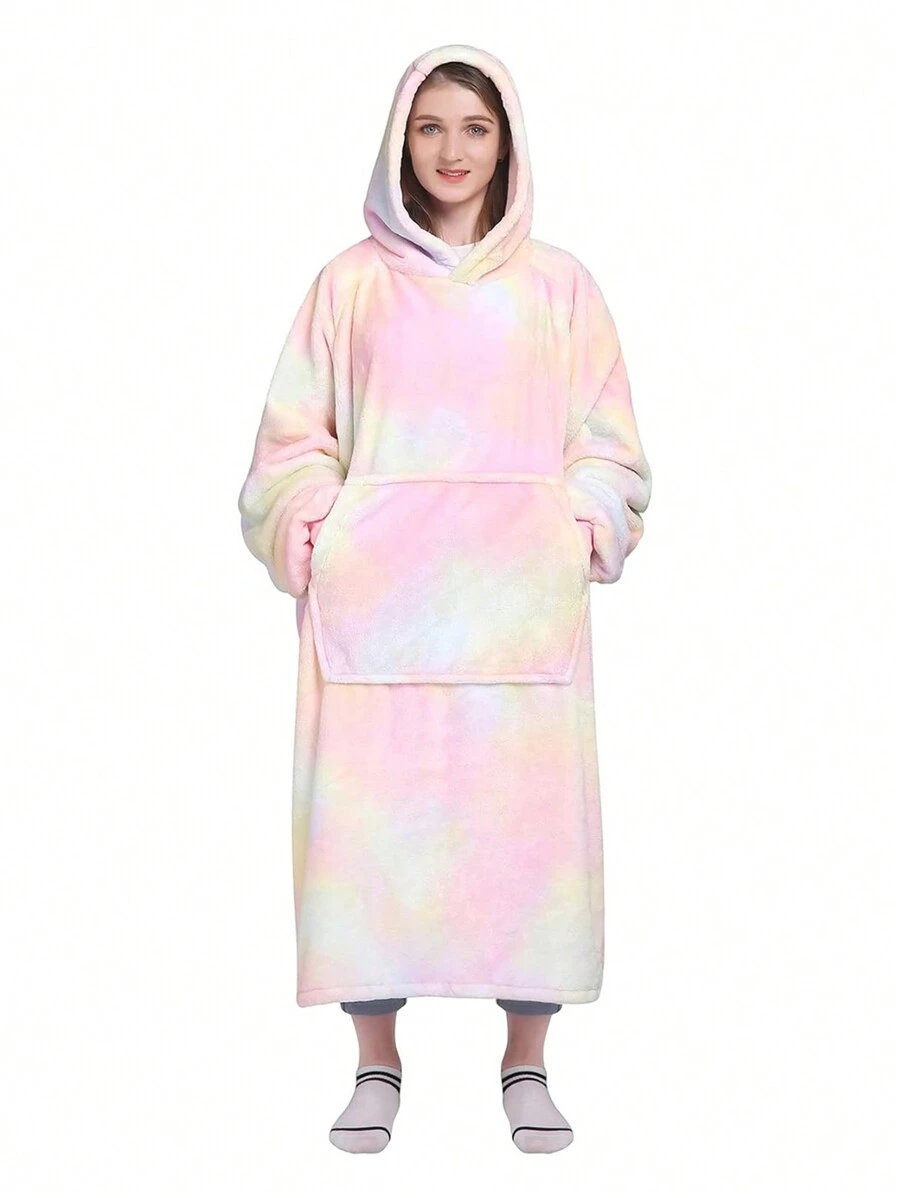 1 Pcs Wearable Blanket Sweatshirt Gifts For Women And Men, Warm And Cozy Giant Blanket Hoodie, Thick Flannel Blanket With Sleeves And Giant Pocket - 彩色 - 查看 1