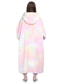 1 Pcs Wearable Blanket Sweatshirt Gifts For Women And Men, Warm And Cozy Giant Blanket Hoodie, Thick Flannel Blanket With Sleeves And Giant Pocket - 彩色 - 查看 2