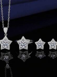 4pcs/Set Fashion Star Design Jewelry Set Including Rings, Earrings, And Necklace For Women - Silver - View 7