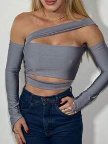 Long-Sleeved Cropped With Suplex Toe, Low-Cut Winter Fashion - 灰色 - 查看 1