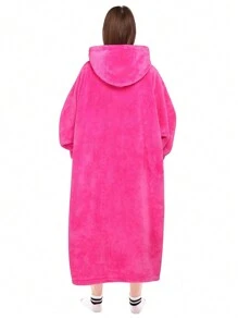 1 Pcs Wearable Blanket Sweatshirt Gifts For Women And Men, Warm And Cozy Giant Blanket Hoodie, Thick Flannel Blanket With Sleeves And Giant Pocket - 玫瑰 - 查看 2