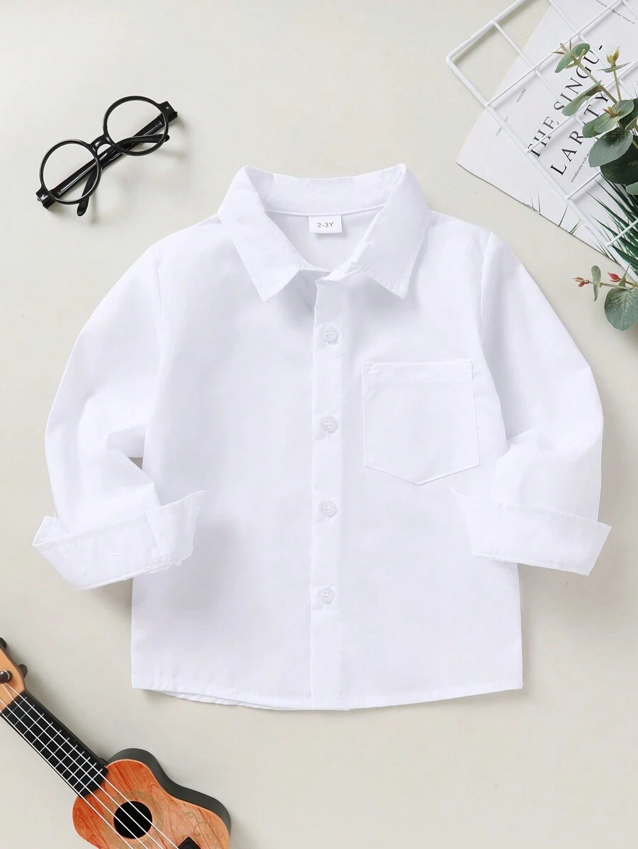 男嬰素色口袋貼布襯衫,柔軟和舒服紳士風格