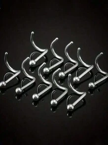 10pcs Simple Piercing Jewelry Set Including Ball Shaped Nose Stud, Straight Barbell, L-Shaped Barbell, Curved Barbell And Stud Earrings, Suitable For Women's Daily Wear - Silver - View 3