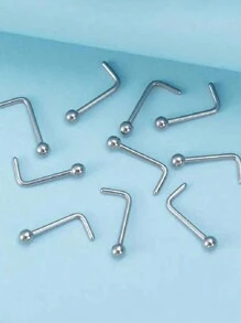 10pcs Simple Piercing Jewelry Set Including Ball Shaped Nose Stud, Straight Barbell, L-Shaped Barbell, Curved Barbell And Stud Earrings, Suitable For Women's Daily Wear - Silver - View 5