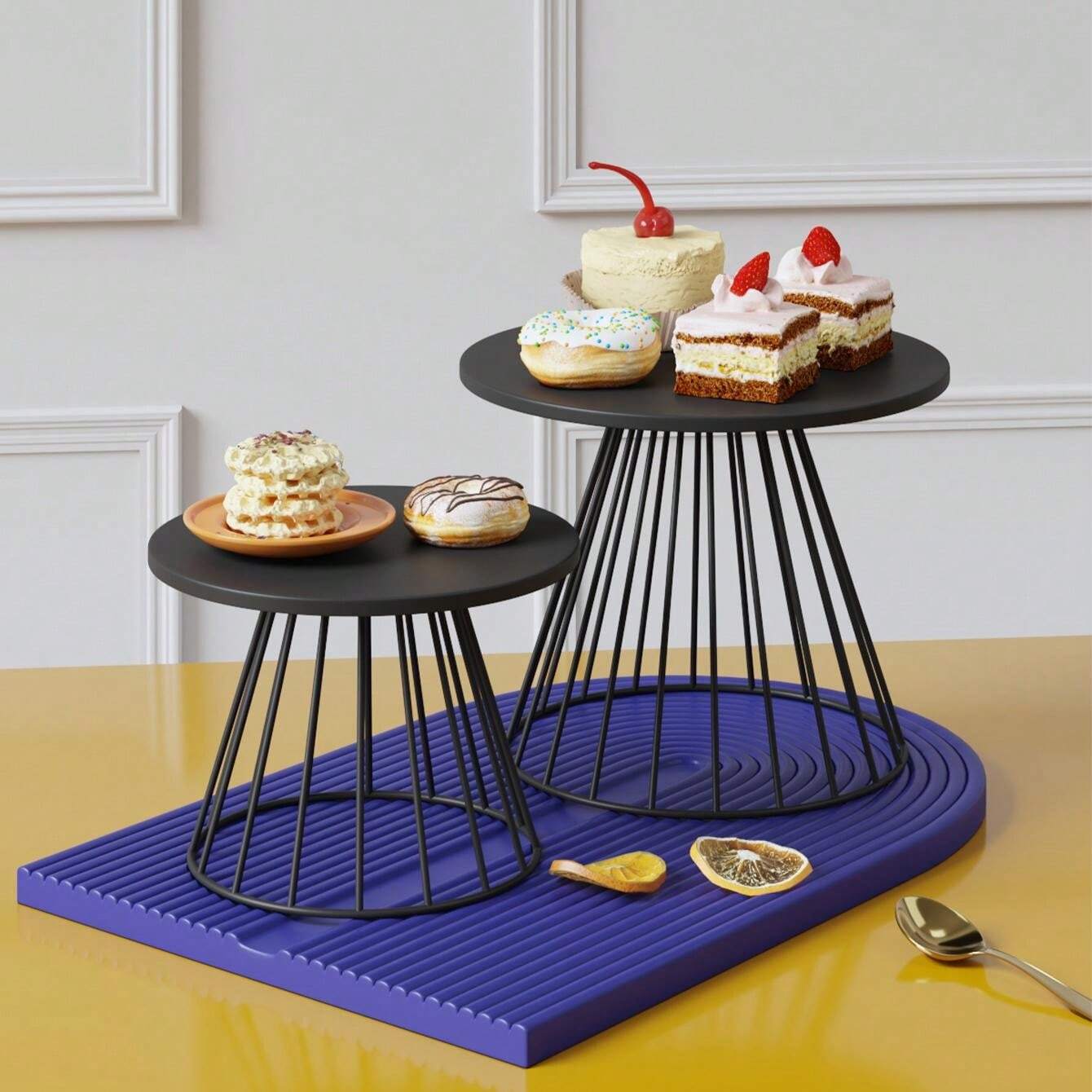 Black Iron Dessert Display Stand, Cold Dish Tea Break Buffet Table