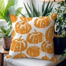 1pc Orange Stacked Pumpkin Decorative Throw Pillow Cover, Soft Peach Velvet Fabric, 45*45CM Cushion Cover, Suitable For Indoor Decor, Party, Gift - Multicolor - View 4