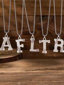 1 件时尚运动街头风格青少年银色不锈钢滴油 26 字母吊坠项链，首字母名字项链，适合青少年男孩的理想夏季配饰礼物，生日礼物 - 銀色 - 查看 6