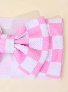 1 件棋盘蝴蝶结婴儿头带粉色和白色格子和奶牛图案发带，适合幼儿女孩婴儿新生儿可爱发带蝴蝶结松紧带赛车蝴蝶结发带时尚弹性头巾儿童婴儿发饰，适合爱情情人节 - 彩色 - 查看 6