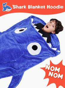 Shark Hoodie Blanket For Adult, Shark Wearable Blanket Hoodie Gifts For Women Men, Funny Blanket With Sleeves Is Funny Gift, Hooded Blanket Shark Gifts - 藍色 - 查看 5