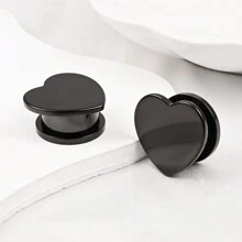 2 pièces bouchons d'oreilles élégants en forme de cœur, tunnels et écarteurs en acier inoxydable 316L. Expanseurs d'oreilles pour mariage, bijoux de piercing pour le corps. Cadeau pour la Saint-Valentin, la mère, la fête des mères.