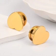 2 pièces bouchons d'oreilles élégants en forme de cœur, tunnels et écarteurs en acier inoxydable 316L. Expanseurs d'oreilles pour mariage, bijoux de piercing pour le corps. Cadeau pour la Saint-Valentin, la mère, la fête des mères.
