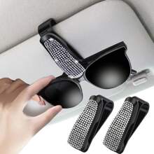 1pc Bling Rhinestone Car Sun Visor Clip, Glasses Card Holder, Car Interior Sunglasses Clip